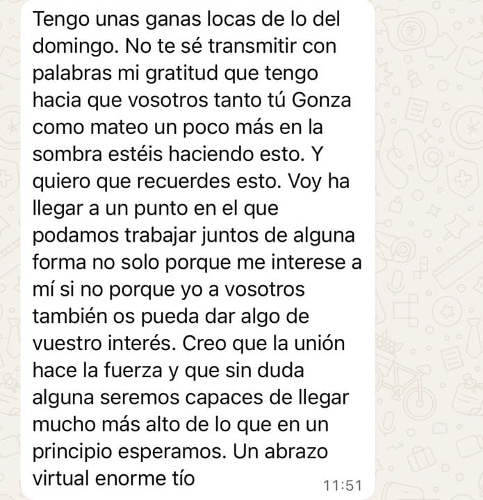 Mensaje de agradecimiento de Iván
