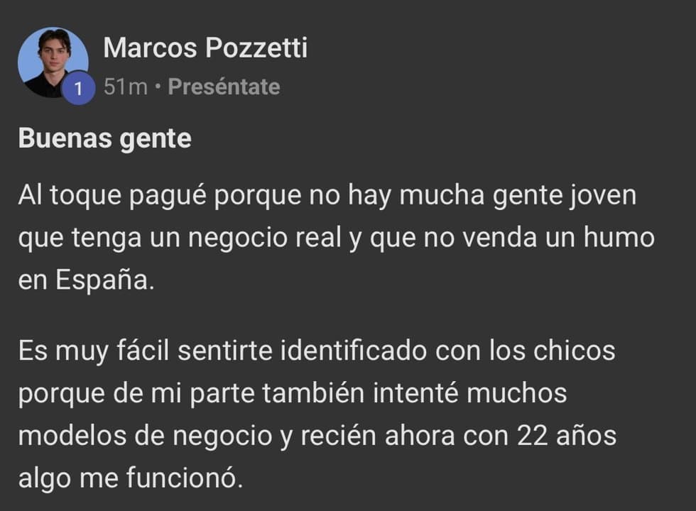 Presentación de Marcos en la comunidad